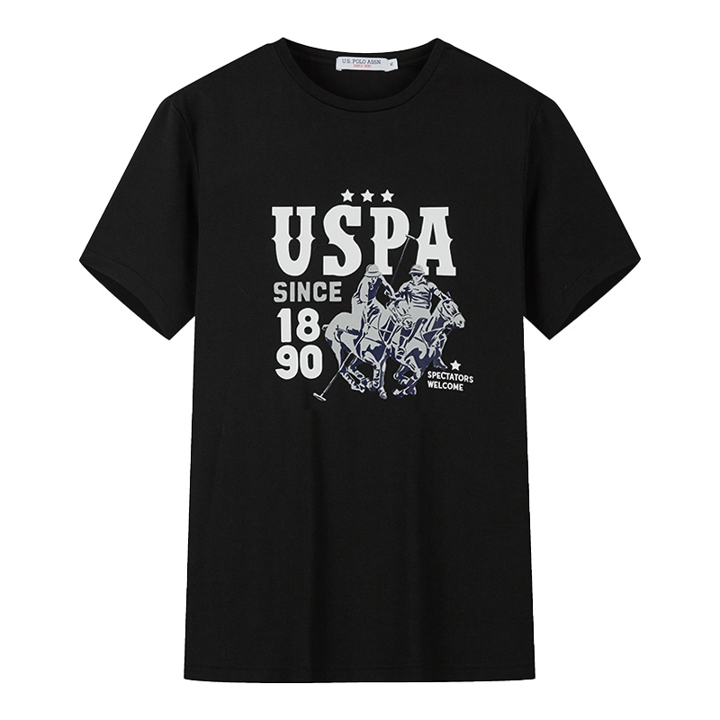 USPOLO ASSN（100%棉）夏季新款男士短袖T恤衫圆领印花图案潮牌运动休闲时尚简约宽松上衣
