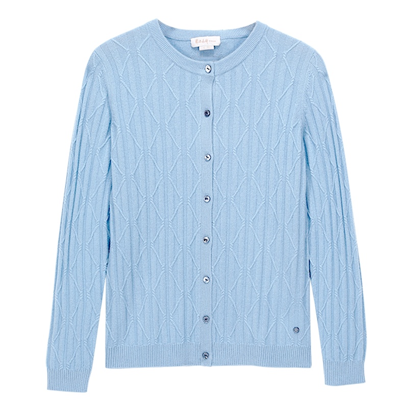 鄂尔多斯ERDOS 秋冬圆领绞花开衫女式羊绒衫女士针织衫/毛衣