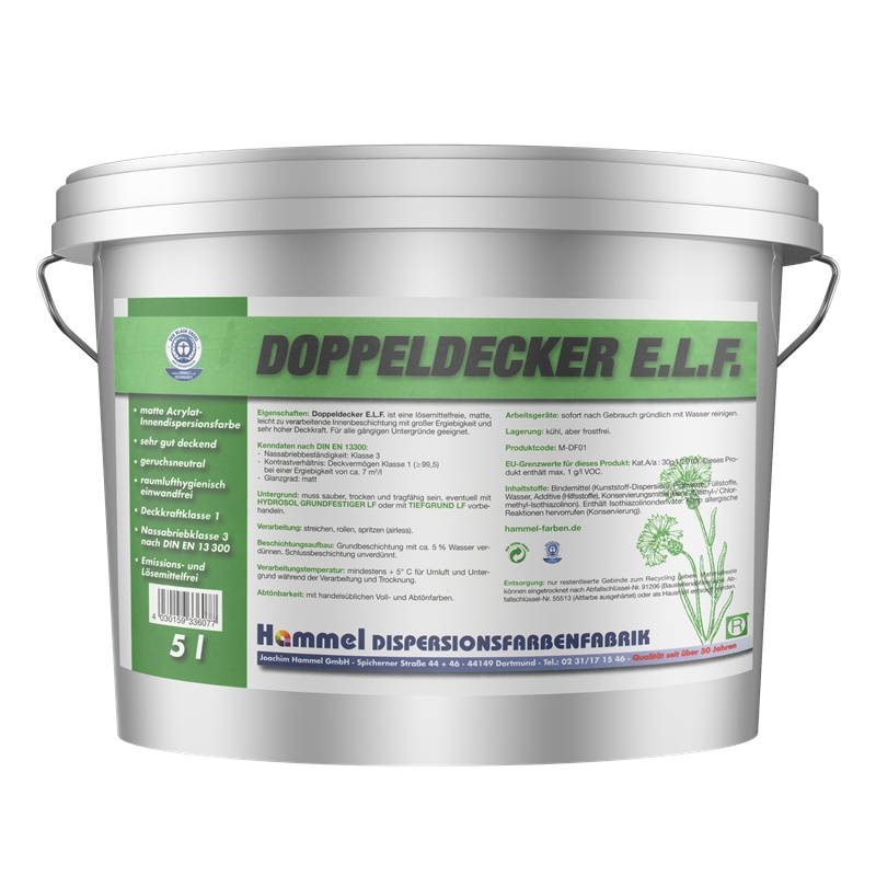 海摩儿(hammel) 双倍超强覆盖内墙乳胶漆面漆 水性涂料 蓝天使认证 白色亚光 5L 德国原装进口
