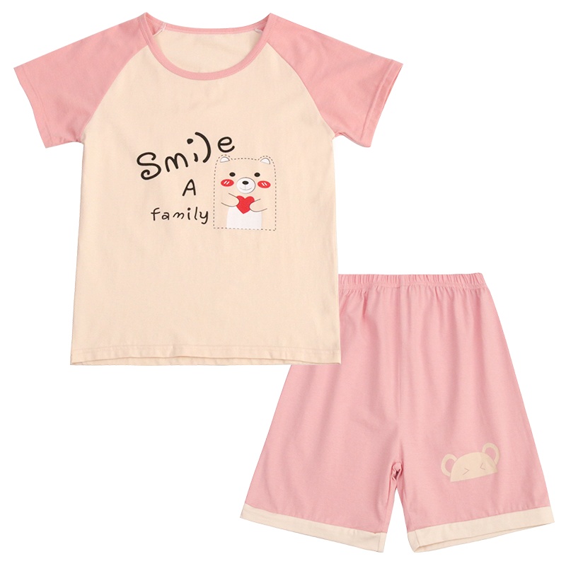 红豆(HODO)女童套装100%棉短袖裤子2019年夏季新品套头圆领休闲卡通动漫薄款女儿童套装