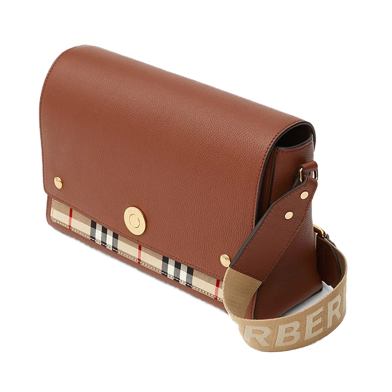 [20春夏新款]BURBERRY/博柏利 女士牛皮Vintage 格纹拼皮革 Note 斜背包8021111