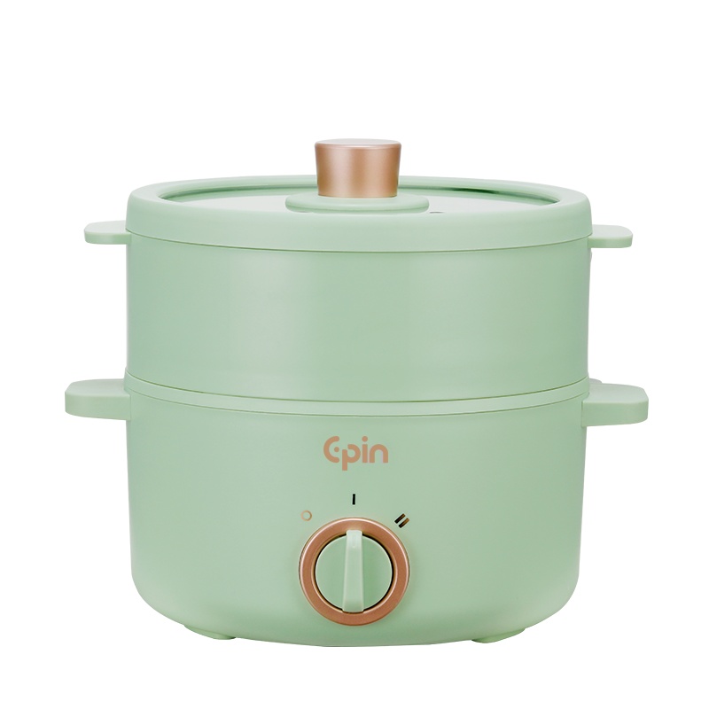 苏宁宜品电煮锅多功能一体不粘锅家用电火锅电炒锅小型迷你宿舍学生锅寝室蒸煮面小电锅电热锅升级款绿色带蒸笼