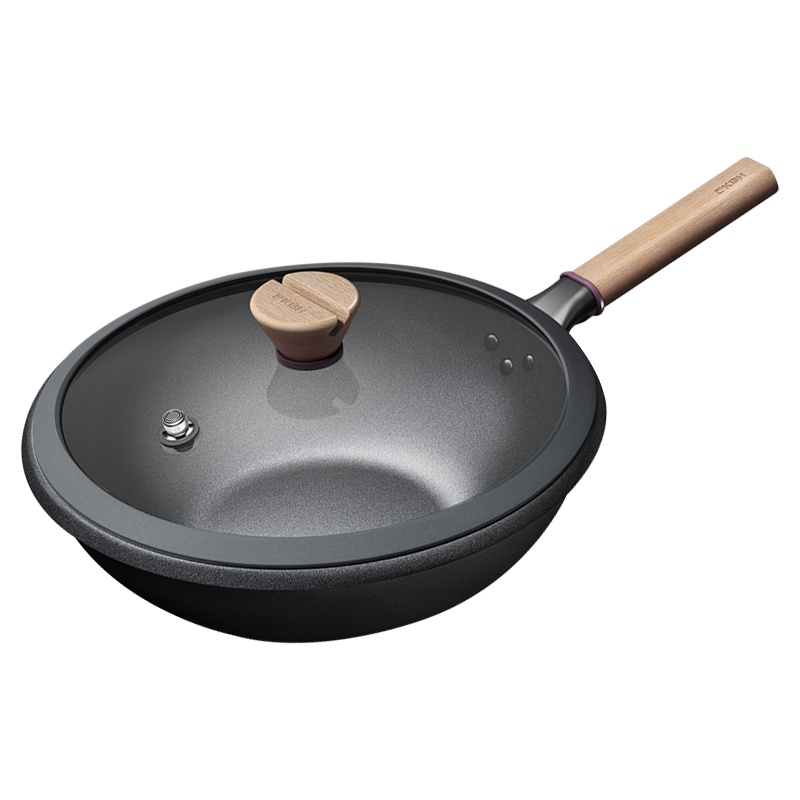 康巴赫(KBH)锅具 防溢炒锅 防溢救生圈设计 多层压铸 麦饭石色不易粘锅煤气灶电磁炉通用炒锅32cm