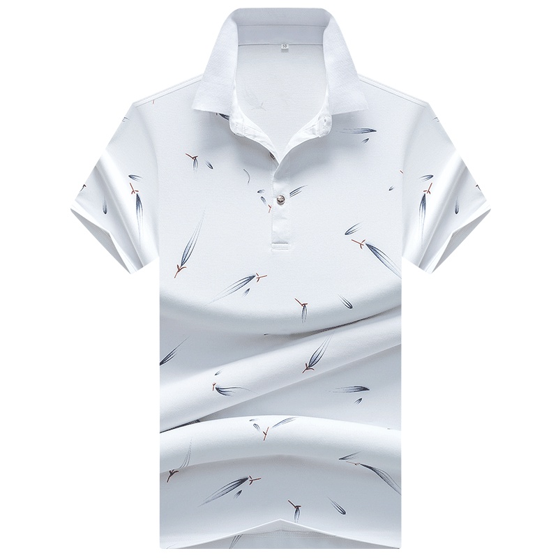 袋鼠(DAISHU) 2019夏季新款 中年男士100%棉时尚印花简约翻领短袖t恤 DS1709085