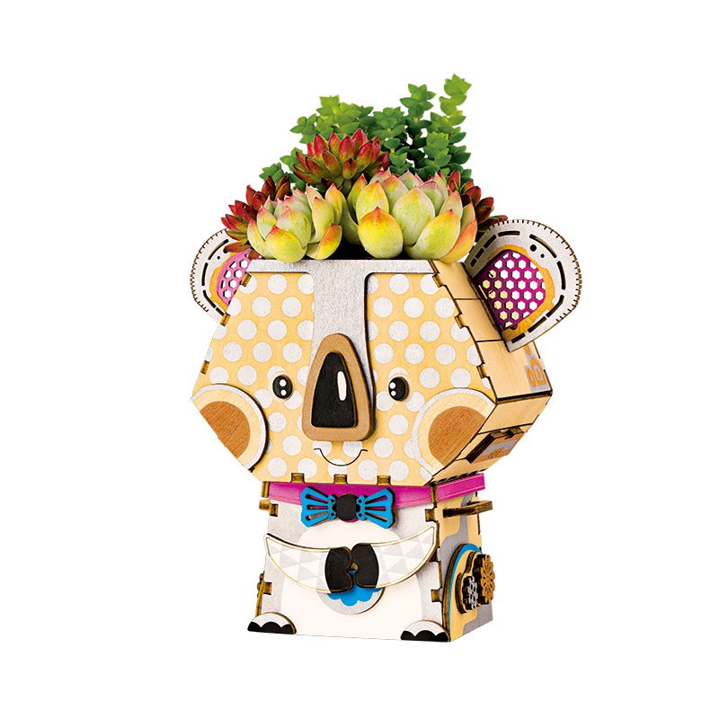 若态若来多肉花盆 diy手工制作木质拼插拼图创意桌面摆件模型玩具拼装花盆男生女生生日礼物 FT732夏也梨