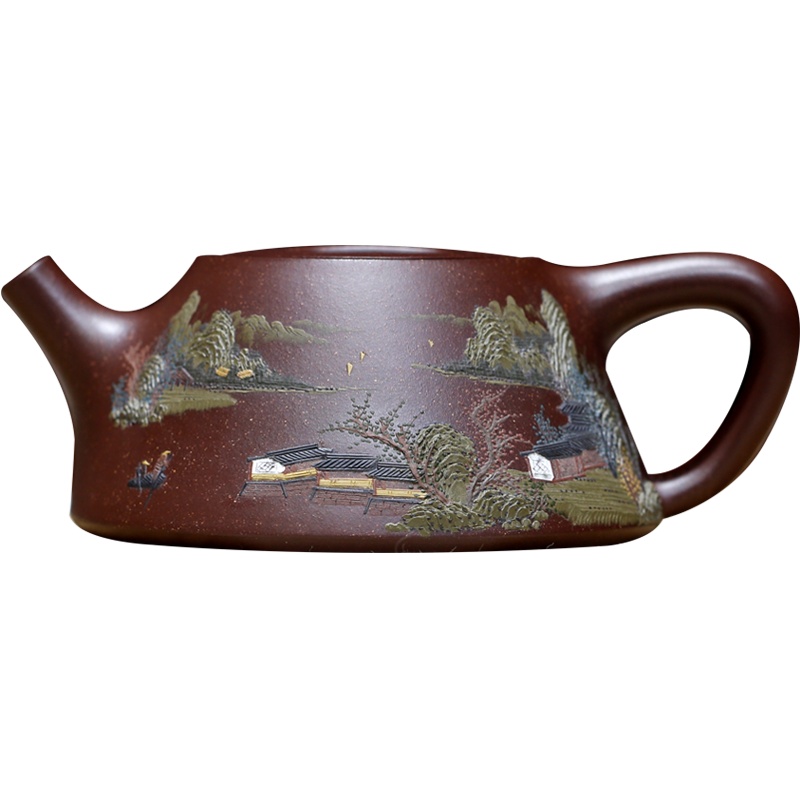 询价 霸王瓢名家施昌纯全手工宜兴紫砂壶原矿紫泥彩绘家用泡茶具 卡盖设计 双面彩绘