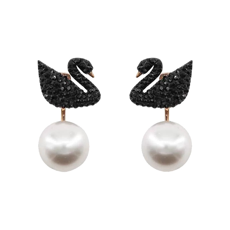 SWAROVSKI/施华洛世奇黑天鹅珍珠白ICONISWAN耳钉女耳环耳饰女