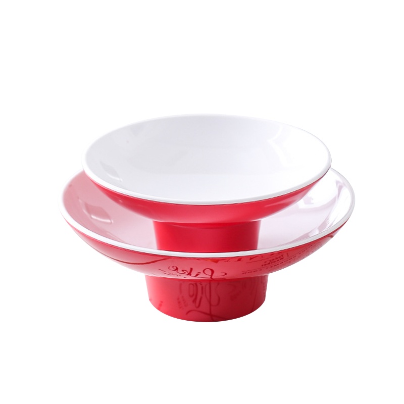 是尚 中国红高脚碟 密胺仿瓷点心盘