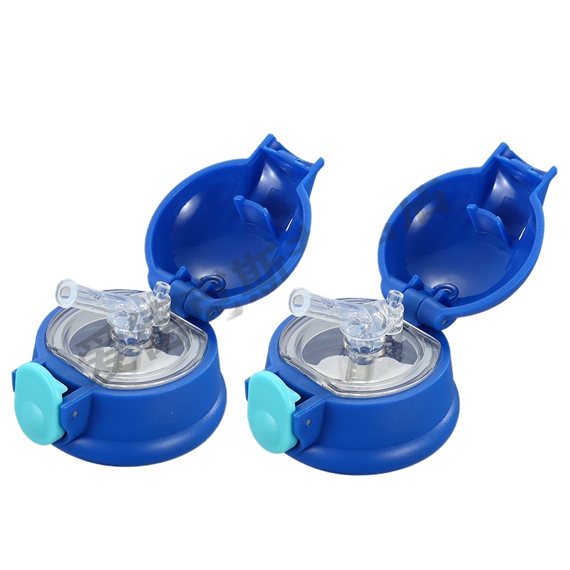 烘焙精灵儿童保温杯盖子杯盖配件保温瓶水壶盖带硅胶吸管水杯盖子 升级防拽[加厚+抗摔]-蓝色 2个装