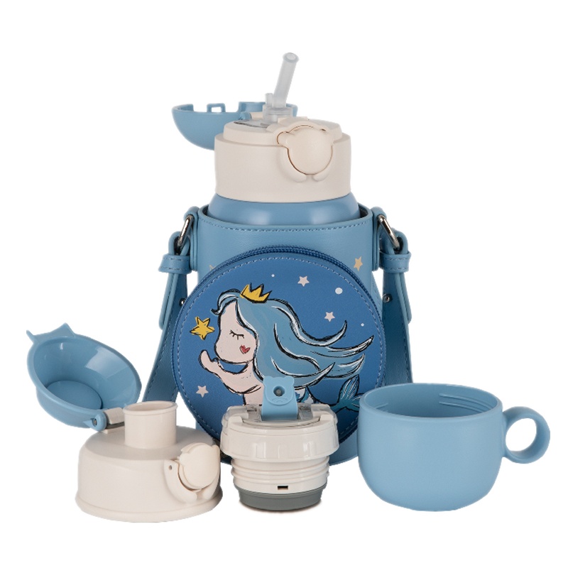 (私人定制)熊抱美人鱼杯具熊三盖儿童保温杯带吸管儿童水杯316不锈钢内胆530mlBEDDYBEAR套熊抱系列