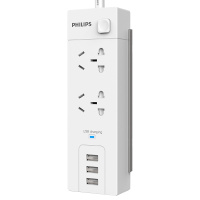 飞利浦(Philips)SPS2212E/93二位+3USB全长1.6米带手机支架总控开关新国标插座带保护门插排接线板白