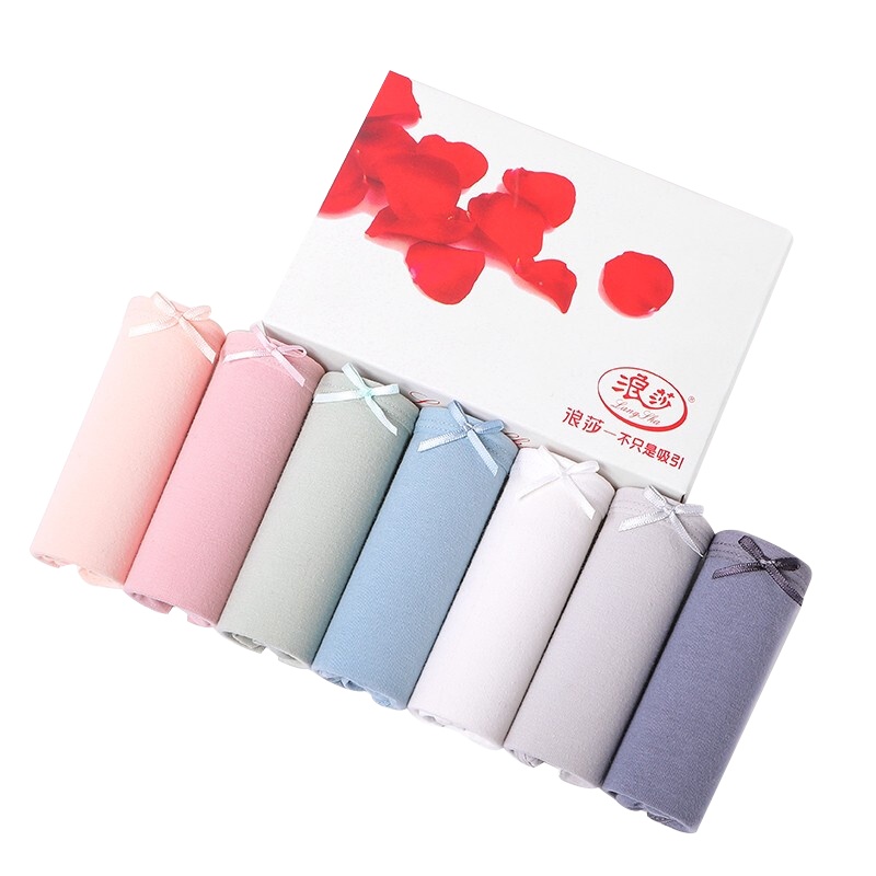 浪莎内裤女士中腰纯棉底档大码可爱糖果色彩日系少女三角短裤头5条