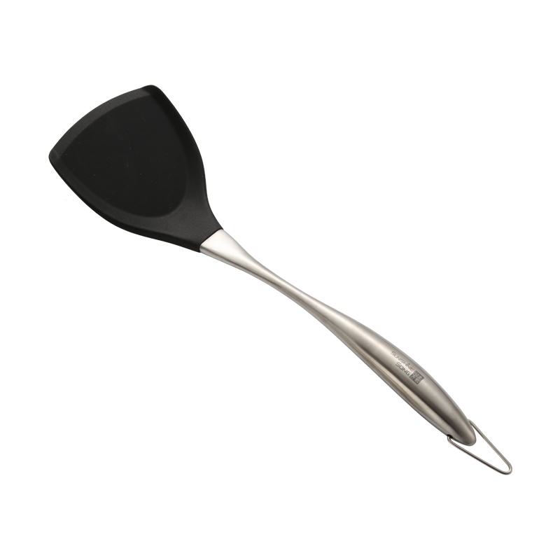 阳光飞歌 304不锈钢锅铲硅胶铲 耐高温不粘锅硅胶锅铲炒铲平铲 黑色QCF001