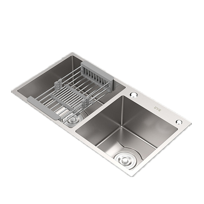 京旺莱304不锈钢纳米抗菌水槽加厚手工槽大容量双槽洗菜盆台下盆配龙头