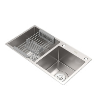 京旺莱304不锈钢纳米抗菌水槽加厚手工槽大容量双槽洗菜盆台下盆配龙头