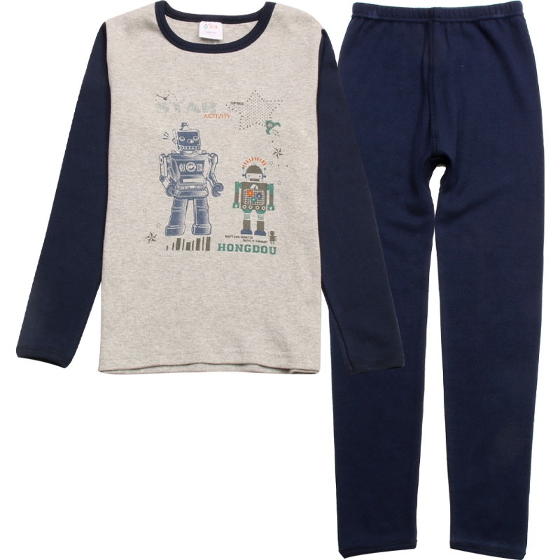 红豆儿童内衣套装中大童男童低圆领纯棉内衣两件套纯棉内衣男童儿童秋衣秋裤套装