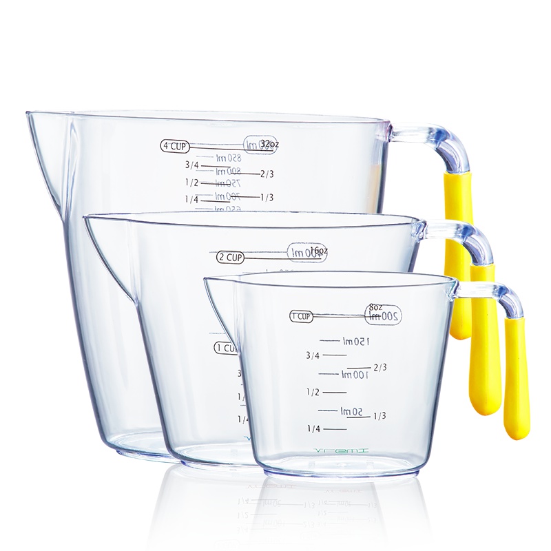 百乐思家用塑料量杯透明带刻度测量厨房烘焙计量工具套装带手柄量杯套装