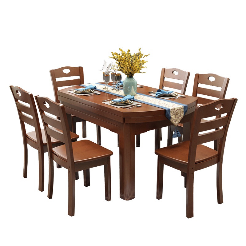 全简橡胶木餐桌家用一桌六椅组合客厅实木餐桌椅