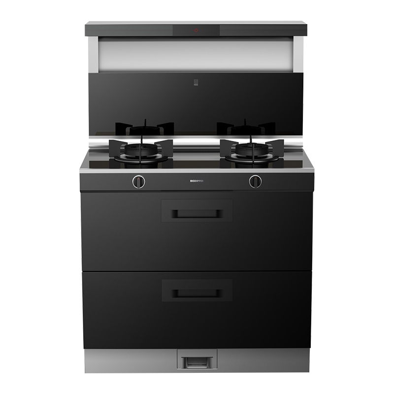 北斗星G2BX集成灶消毒柜款钢化玻璃台面侧吸下排油烟机一体灶大吸力可置物易清洗 液化气