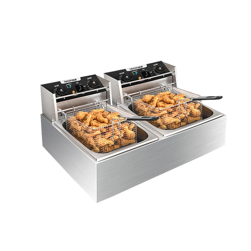 乐创(lecon)电炸炉油炸锅商用双缸 炸串机油条机油炸机单缸电炸锅 10L双缸经济款[带定时控温]