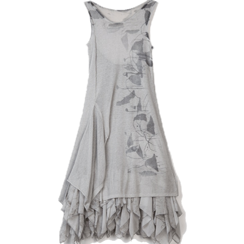 sdeer圣迪奥女装2018秋装修身晕染印花连衣裙层次背心裙S16183589