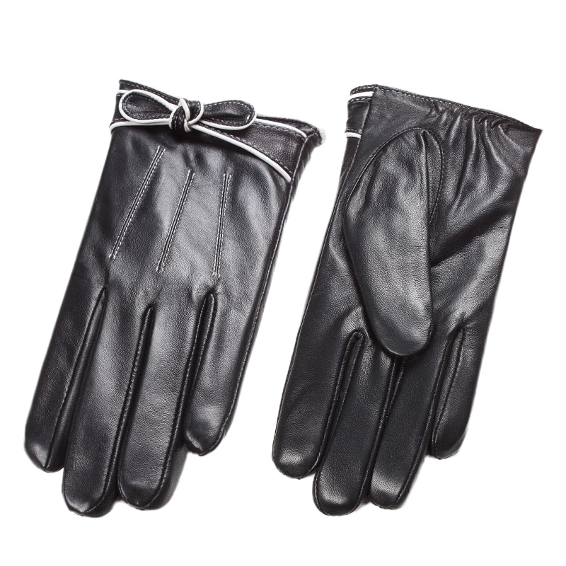 南极人皮手套女冬保暖触屏开车羊皮女士手套NJR739609 绒里黑色 L