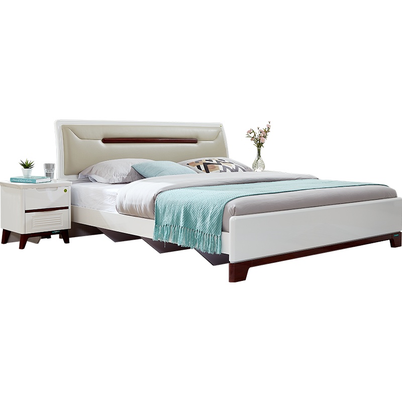 全友家居 双人床1.5米床主卧室1.8米软靠板式床 简约北欧婚床带床垫组合大床121806