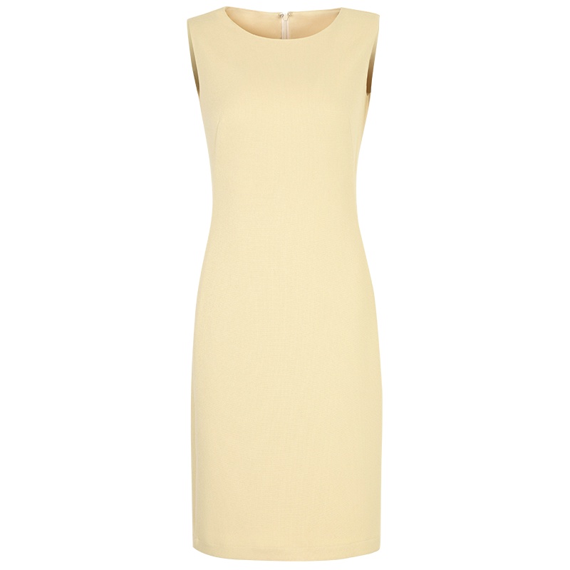 晚白2021春夏新品简约纯色通勤百搭圆领无袖高腰包臀裙连衣裙女