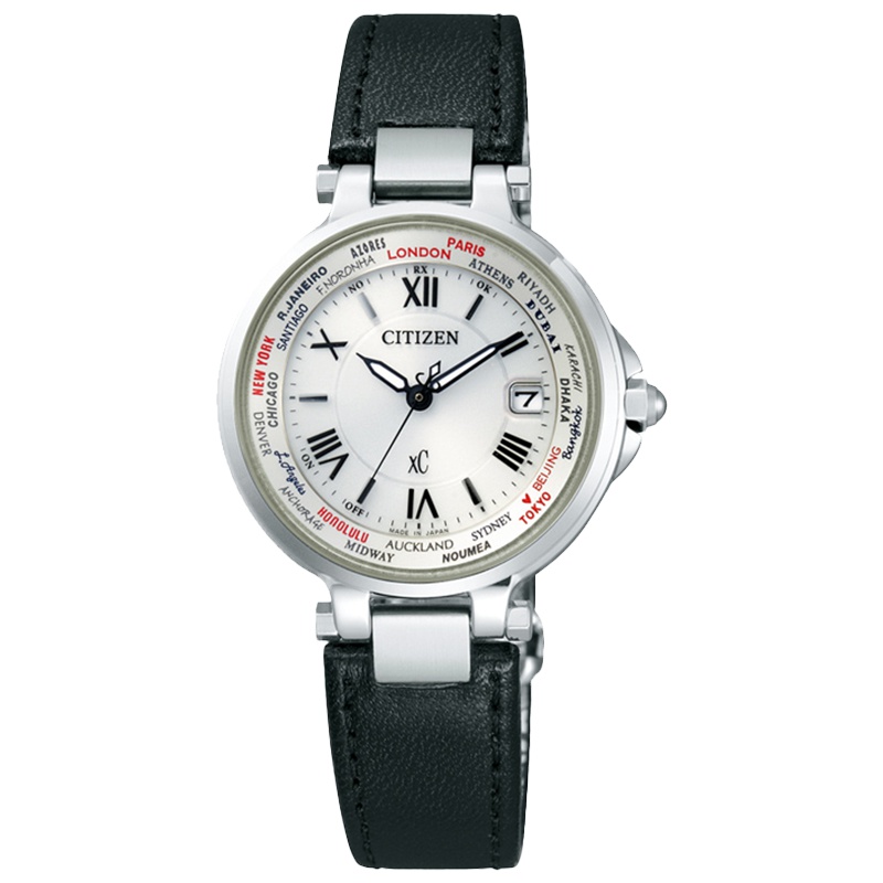 西铁城(CITIZEN)光动能万年历多局电波日期显示皮带时尚休闲女表EC1010-06A