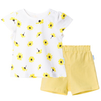 贝贝怡童装女童短袖套装圆领肩开夏季婴儿衣服宝宝两件套172T064