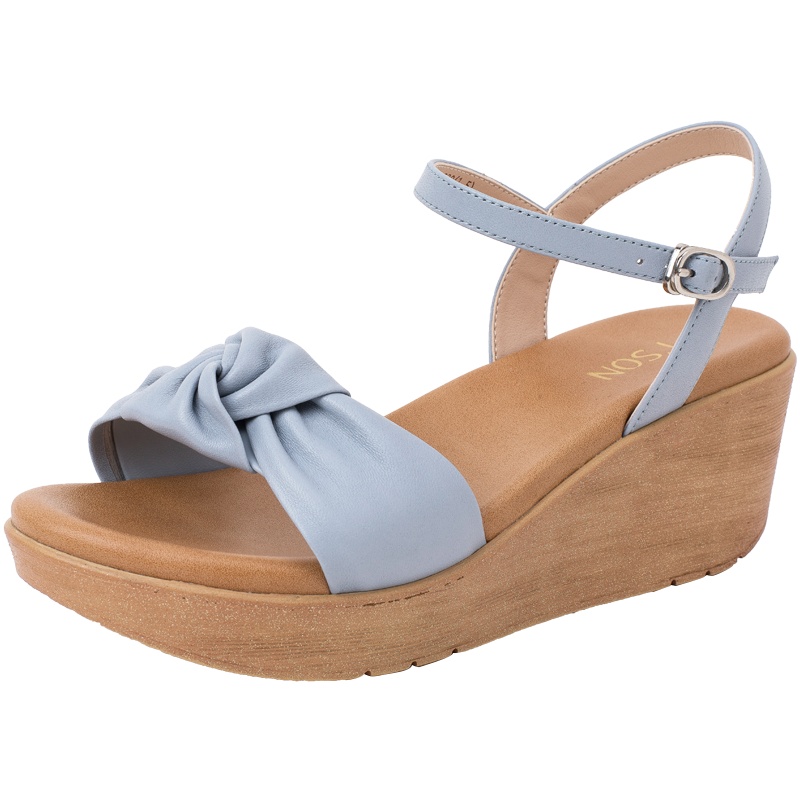 百田森夏新真皮厚底坡跟高跟蝴蝶结凉鞋女仙女风温柔女鞋