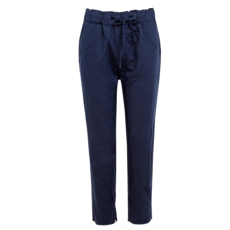 晩白 新品时尚百搭职业简约纯色系带高腰休闲裤七分裤女裤