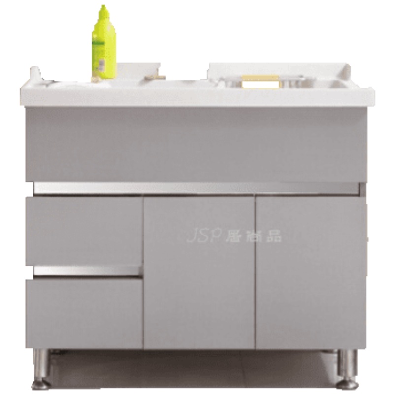 阳台不锈钢落地洗衣柜浴室柜组合石英石水池带搓板洗衣池洗衣机柜安心抵