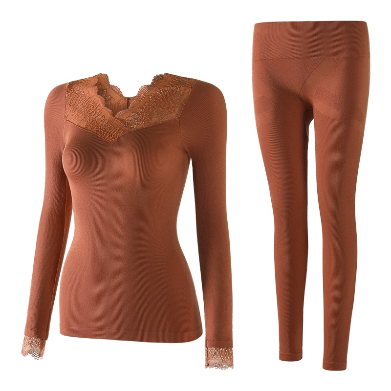 俞兆林女士蕾丝花边保暖内衣打底修身秋衣秋裤女套装秋冬美体性感