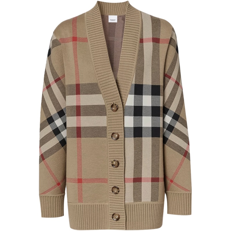 博柏利/巴宝莉 BURBERRY 女款聚酯纤维/绵羊毛宽松版针织衫开襟衫80391531