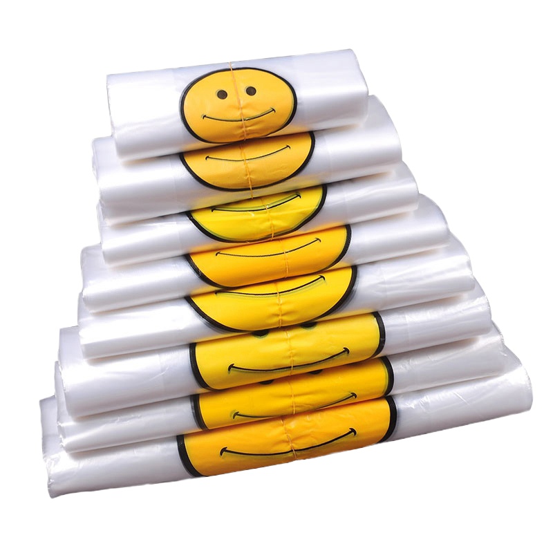 融帮透明塑料袋手提超市购物袋方便背心打包装胶袋大号背心胶袋食品袋方便袋加厚笑脸收纳袋,普厚,30*48,500只