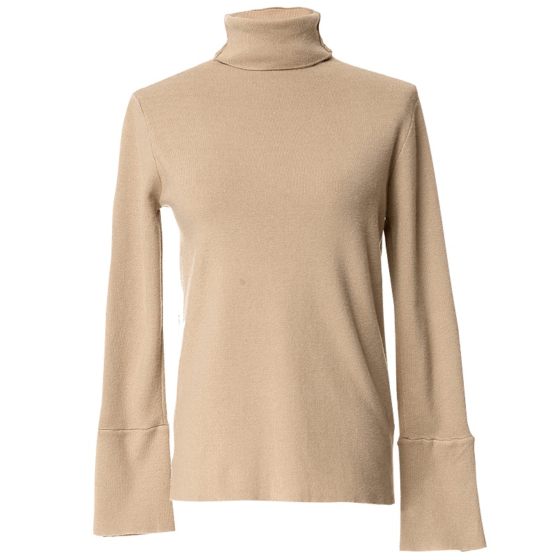 欧昵雪秋冬季纽扣长袖拼接高领套头毛衣女修身打底针织衫