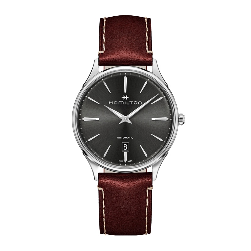 汉米尔顿(Hamilton)瑞士手表 Jazzmaster 纤薄系列自动机械男士手表 岩灰色皮带 H38525881