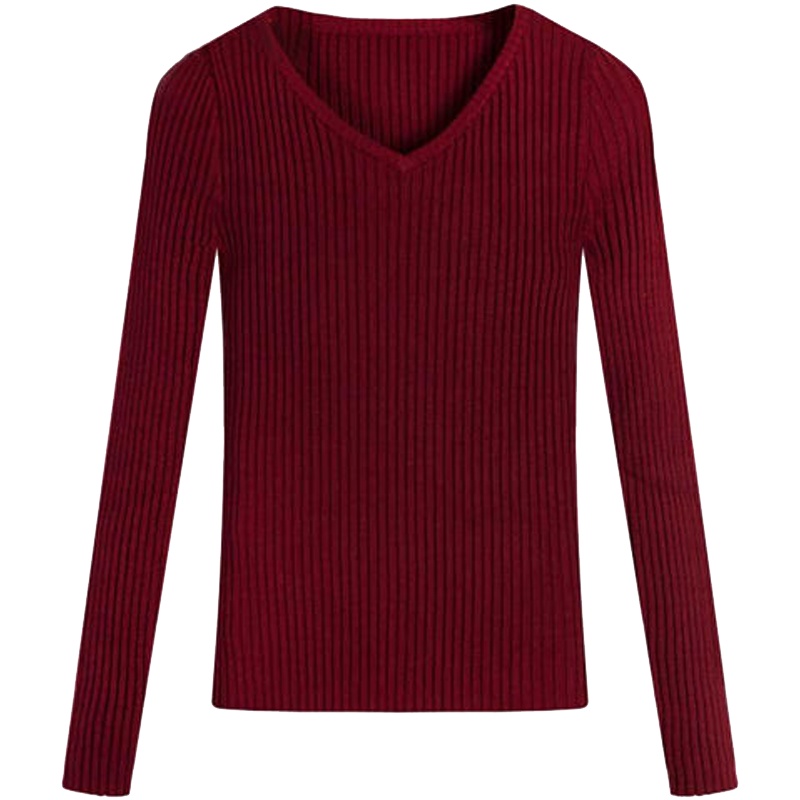 拉夏贝尔Puella秋冬新款韩版V领显瘦修身套头毛针织衫女20011120