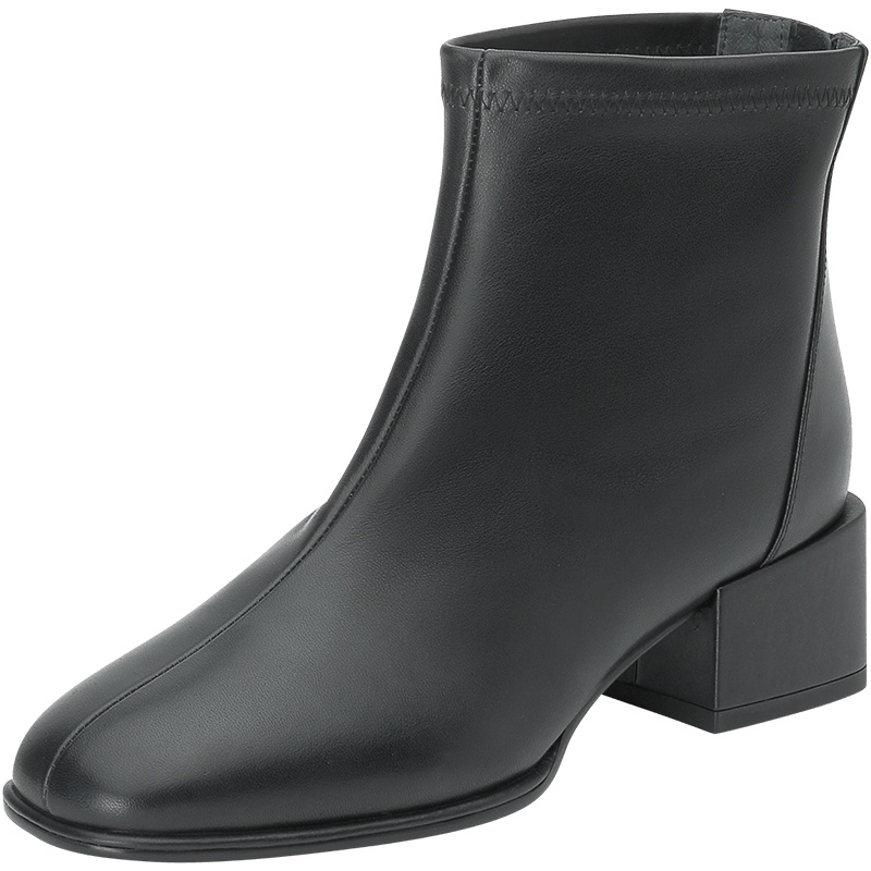 思加图2019冬季新款时尚简约中粗跟牛皮女短靴9EV08DD9