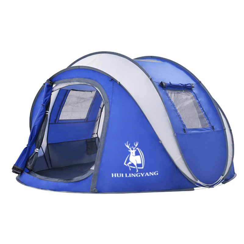 徽羚羊 户外帐篷 3-4人家庭露营帐篷便携全自动速开野营帐篷套装便携防风防雨大空间16号抛帐 16号加大蓝色