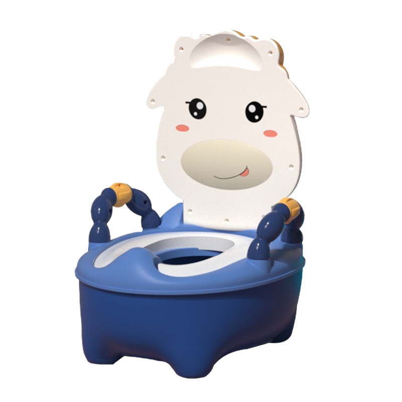 DuDi/青蛙嘟迪 儿童坐便器女宝宝婴儿男便盆尿盆儿童马桶座便器婴儿坐便器马桶宝宝坐便器 卡通萌牛软垫座便器 蓝黄色