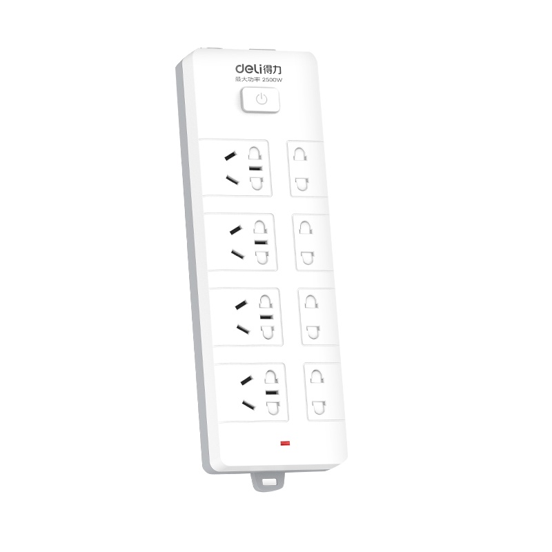 得力18258电源接线板拖线板插排8孔多功能插座插板家用办公电源板4+4_3米