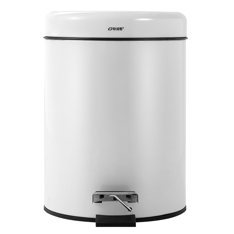 欧润哲 垃圾桶 圆形脚踏式加厚垃圾桶 客厅厨房厕所房间家用废纸篓收纳桶 白色5L