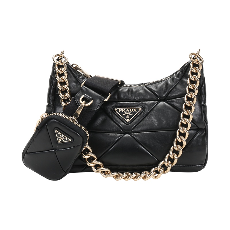 PRADA 普拉达 女士 System系列羊皮革手提单肩斜挎包腋下包带挂饰零钱包1BC157 2DMO