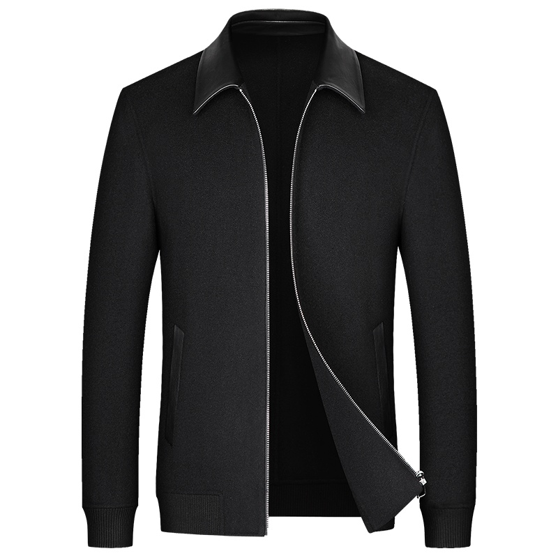 夹克短款双面呢子大衣男秋冬季绵羊皮领中年羊毛呢宽松外套爸爸装 SQM9610