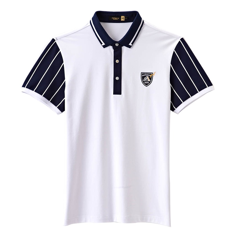 蒙蒂埃莫优雅高尔夫撞色条纹袖弹力珠地男士短袖T恤