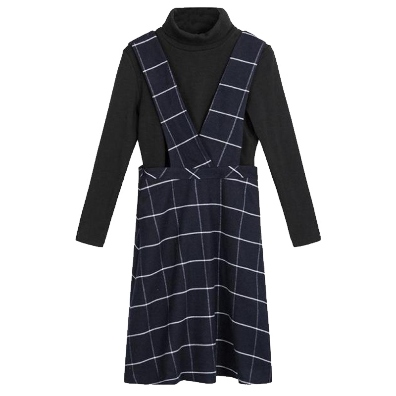 拉夏贝尔candie’s秋装新款高领内搭格子连衣裙两件套装女30074275