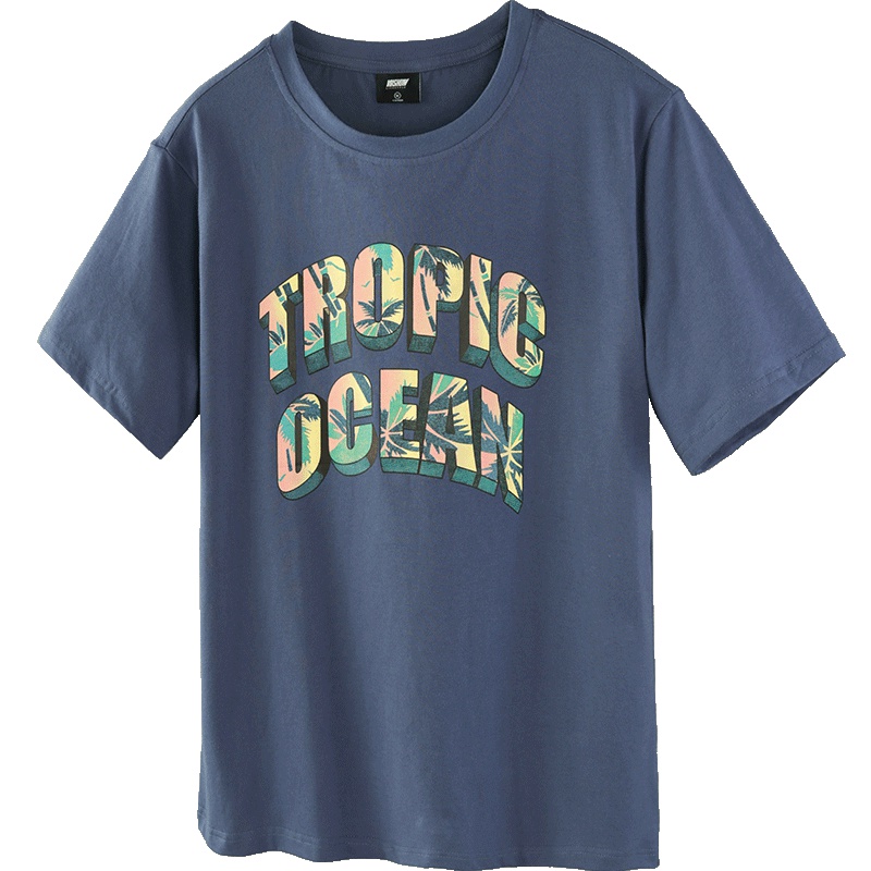 viishow2019夏季新款短袖T恤男 潮牌圆领印花半袖上衣学生打底衫