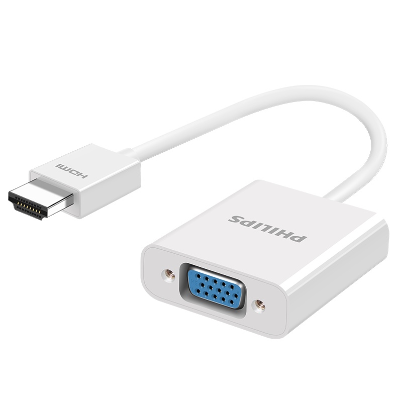 飞利浦hdmi转vga笔记本台式电脑机顶盒电视ps4投影仪高清显示器屏转接头SWR1620A81983白色带音频供电口